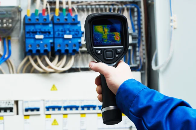 Thermal imaging camera scanning a commercial electrical switchboard