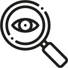 Icon of a magnifying glass with an eye in the middle of the glass