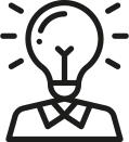 Icon of a person with a shining lightbulb for a head