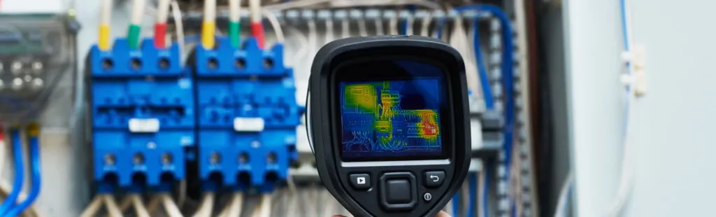 A thermal scanner being used to scan heat on an electrical panel